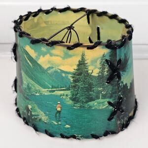 VTG MCM photo lampshade fishermen pronghorn cabin western lodge clamp on